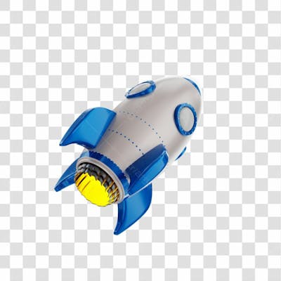 Foguete 3D Rocket Branco E Azul Png Transparente (1)