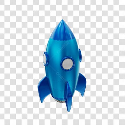 Foguete 3D Rocket Azul Png Transparente