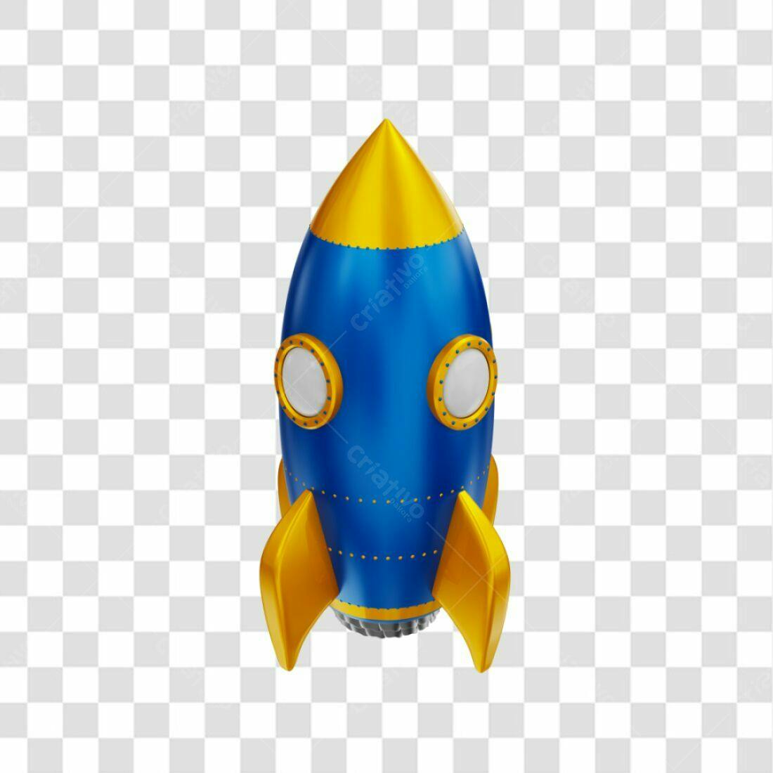 Ícone foguete azul e dourado PNG com fundo transparente