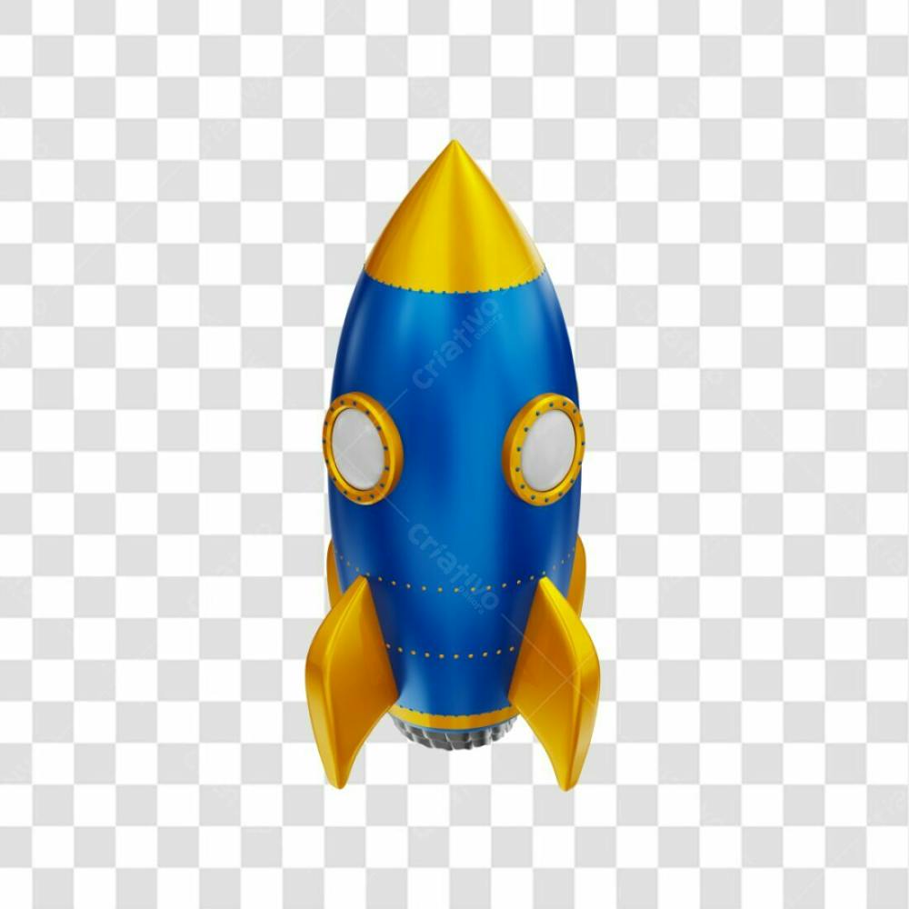 Foguete 3D Rocket Azul E Dourado Png Transparente