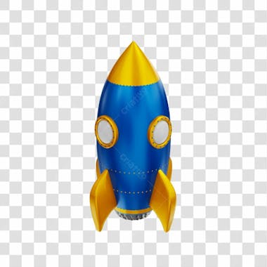 Foguete 3d rocket azul e dourado png transparente