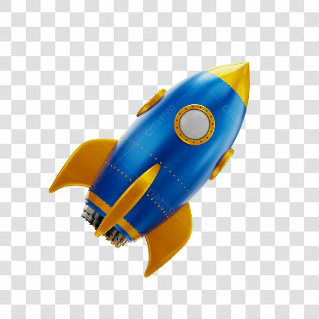 Icone Foguete Azul e Dourado PNG com fundo transparente