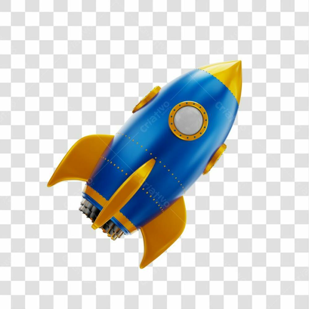 Foguete 3D Rocket Azul E Dourado Png Transparente (3)