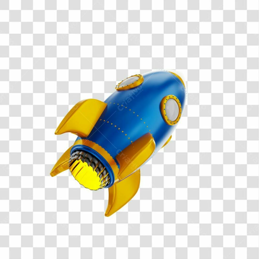 Foguete 3D Rocket Azul E Dourado Png Transparente (2)