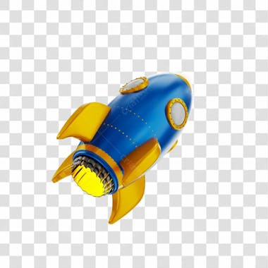 Foguete 3d rocket azul e dourado png transparente