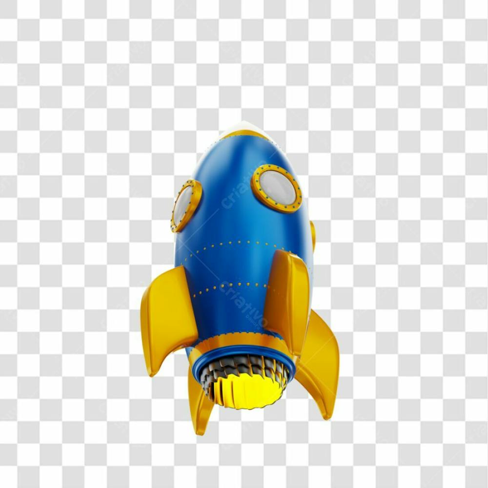 Foguete 3D Rocket Azul E Dourado Png Transparente (1)