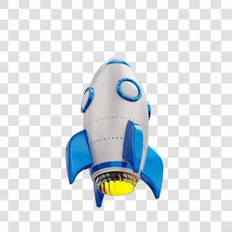 Foguete 3d rocket azul e branco png transparente