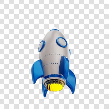 Foguete 3d rocket azul e branco png transparente