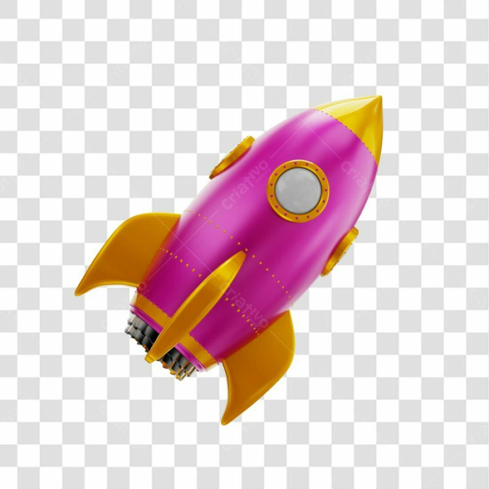 Foguete 3D Rocket Rosa E Dourado Png Transparente (2)
