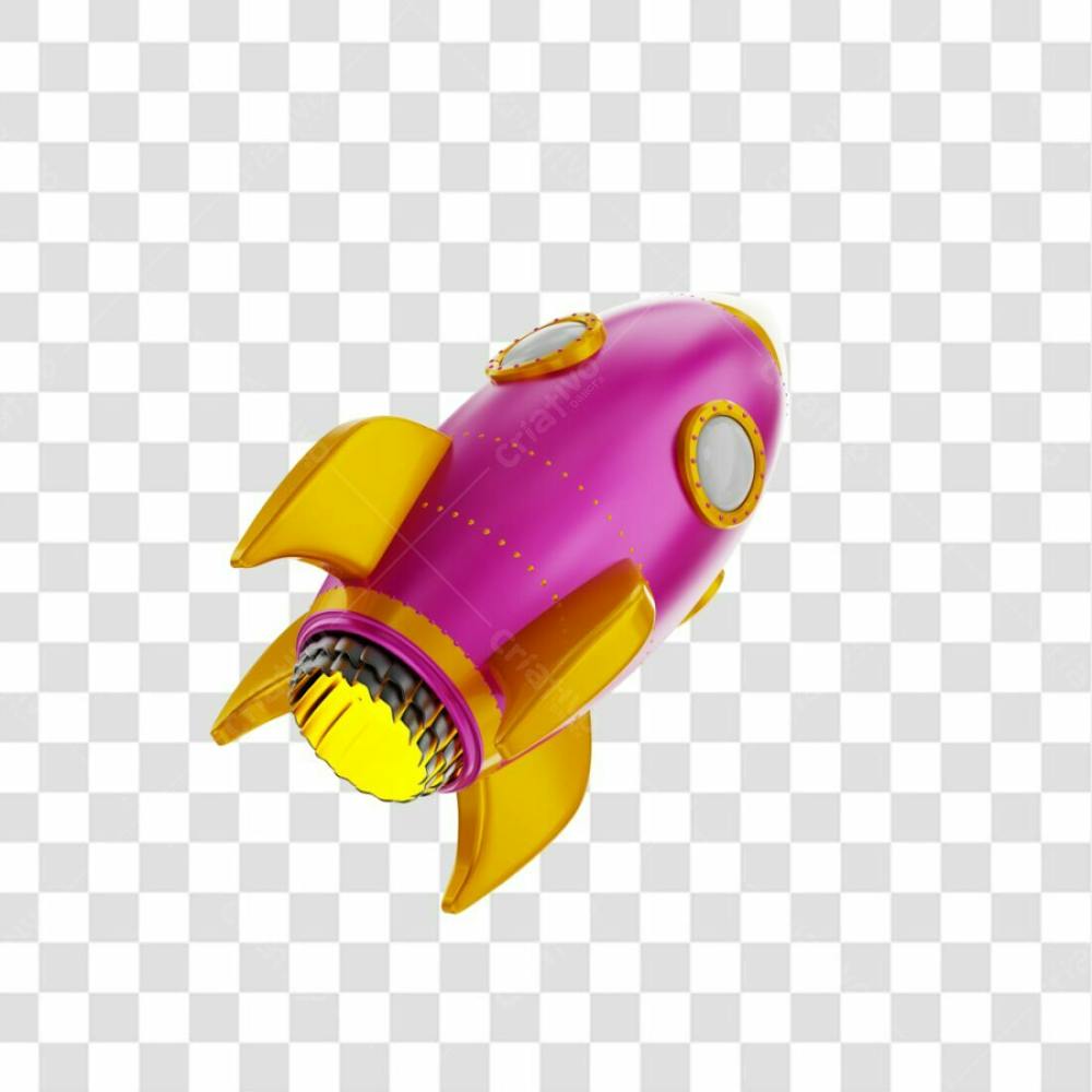 Foguete 3D Rocket Rosa E Dourado Png Transparente (3)