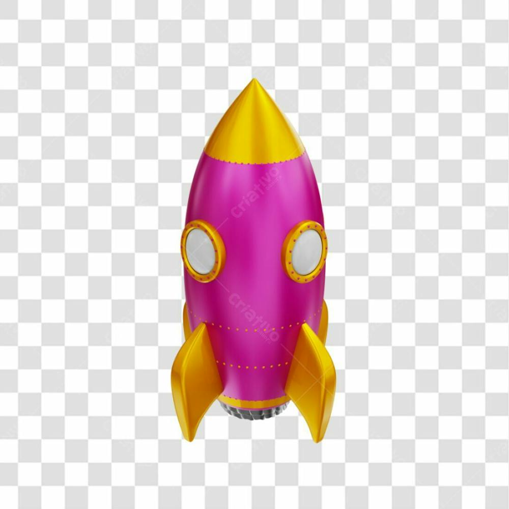 Foguete 3D Rocket Rosa E Dourado Png Transparente (5)