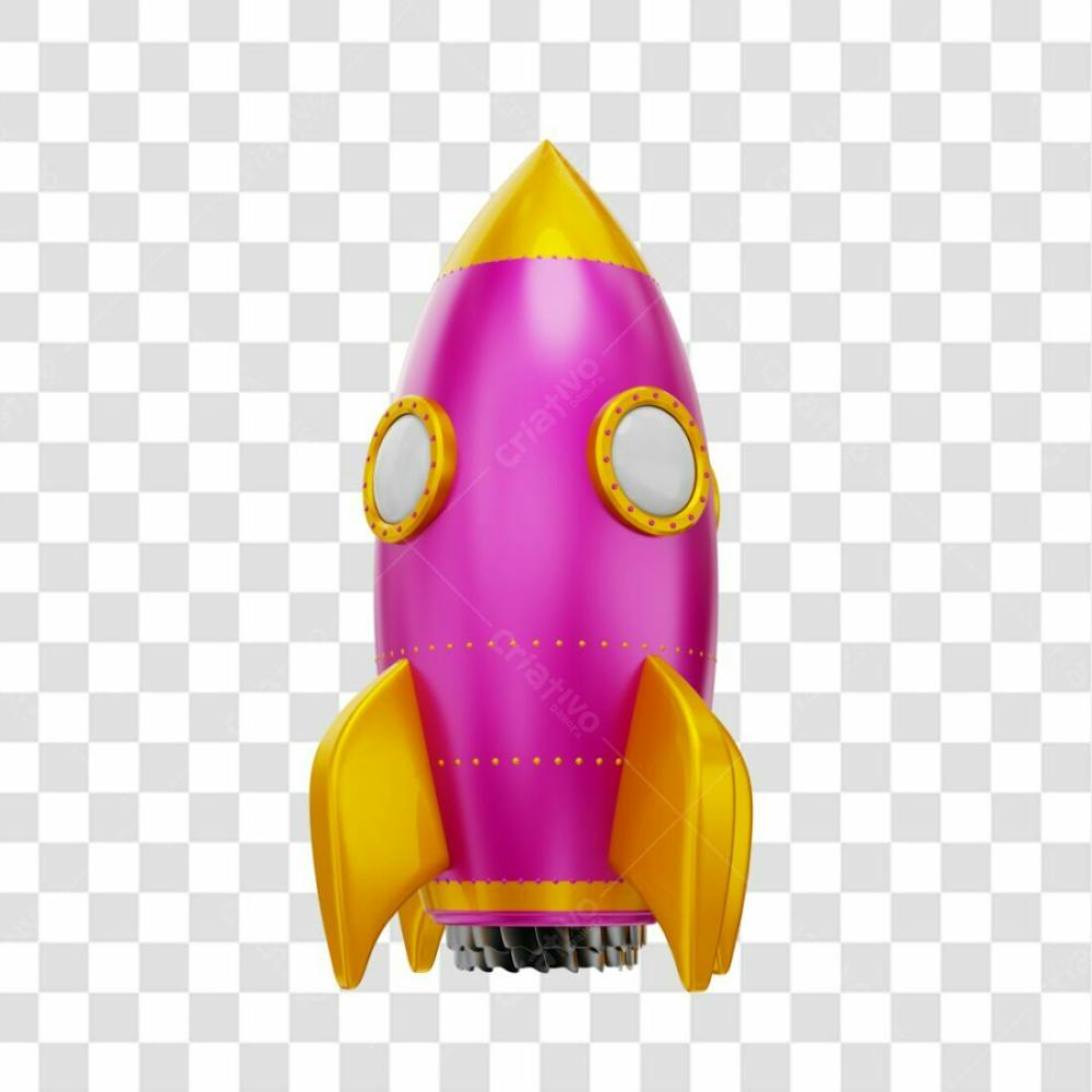 Foguete 3D Rocket Rosa E Dourado Png Transparente (6)