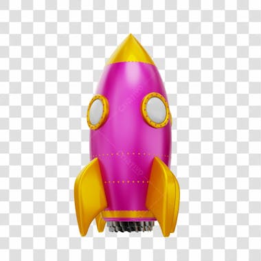 Foguete 3d rocket rosa e dourado png transparente