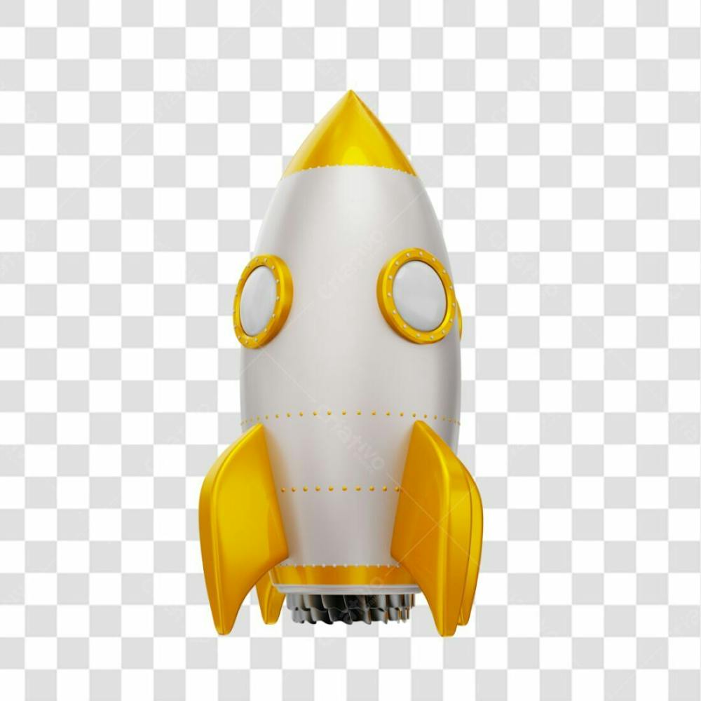 Foguete 3D Rocket Branco E Dourado Png Transparente