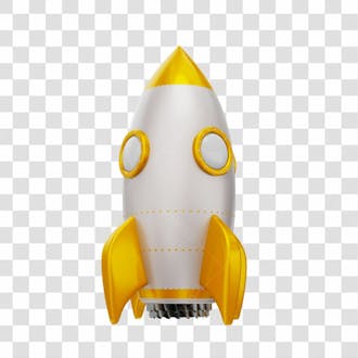 Foguete 3d rocket branco e dourado png transparente