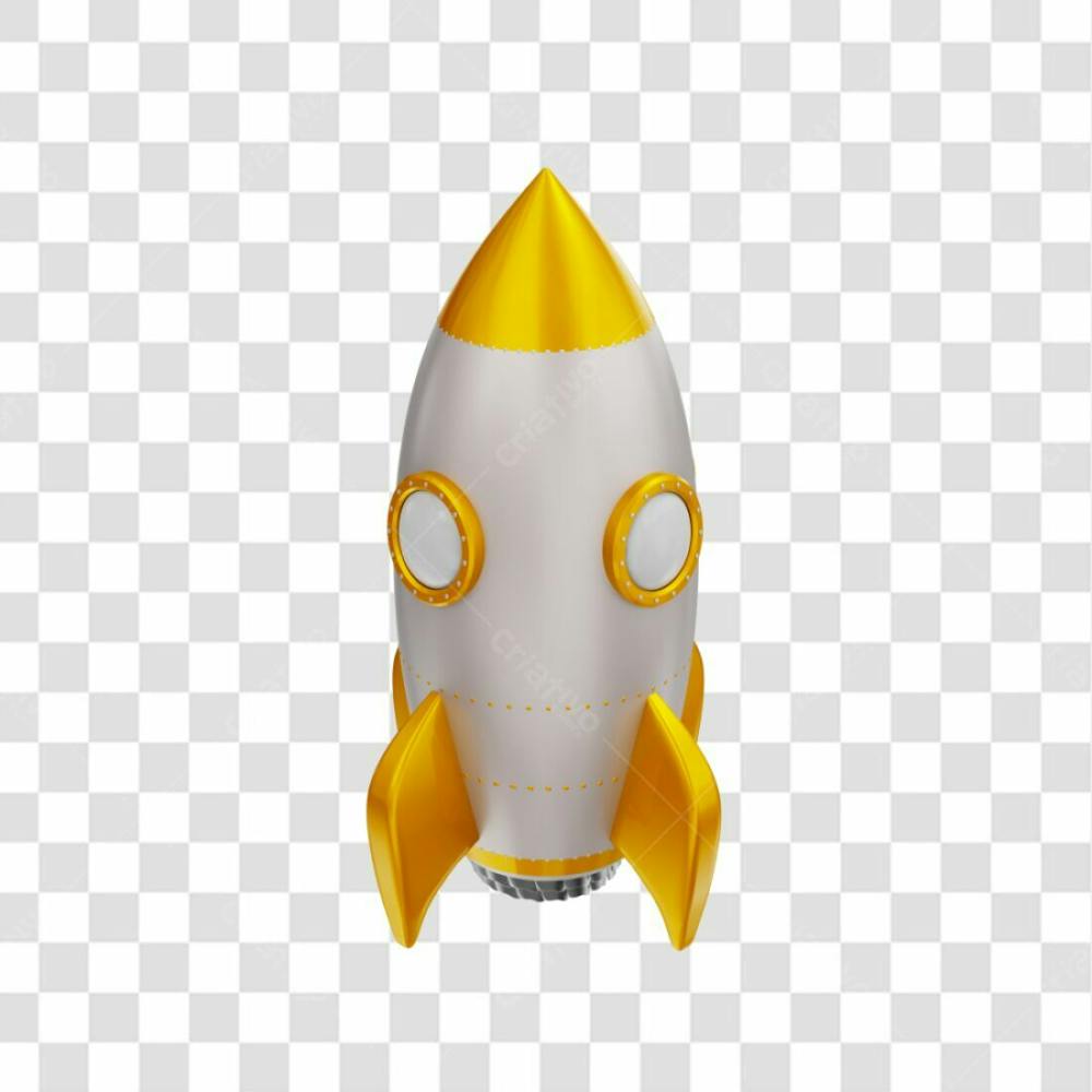 Foguete 3D Rocket Branco E Dourado Png Transparente (1)