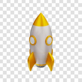 Foguete 3d rocket branco e dourado png transparente