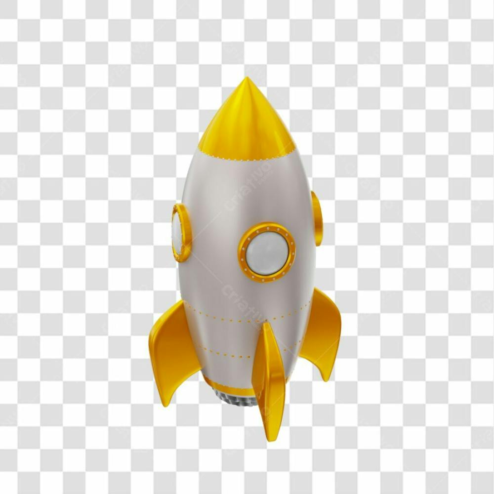 Foguete 3D Rocket Branco E Dourado Png Transparente (2)