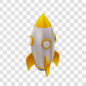 Foguete 3d rocket branco e dourado png transparente