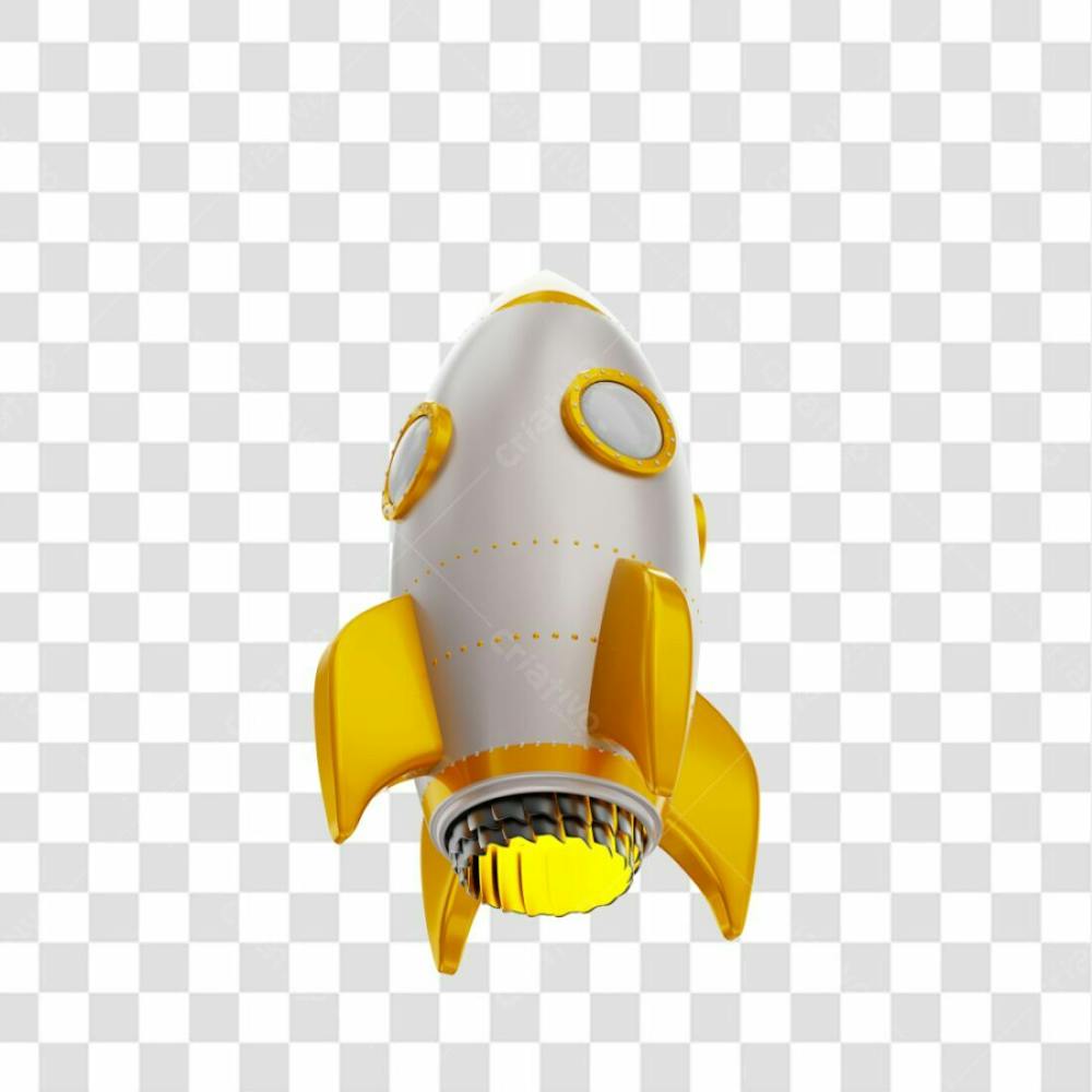 Foguete 3D Rocket Branco E Dourado Png Transparente (3)