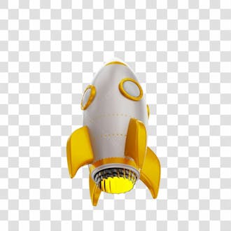Foguete 3d rocket branco e dourado png transparente