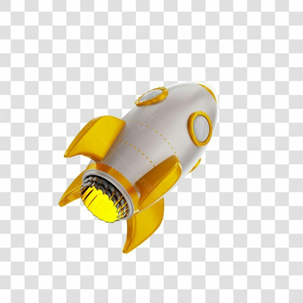 Foguete 3D Rocket Branco E Dourado Png Transparente (4)