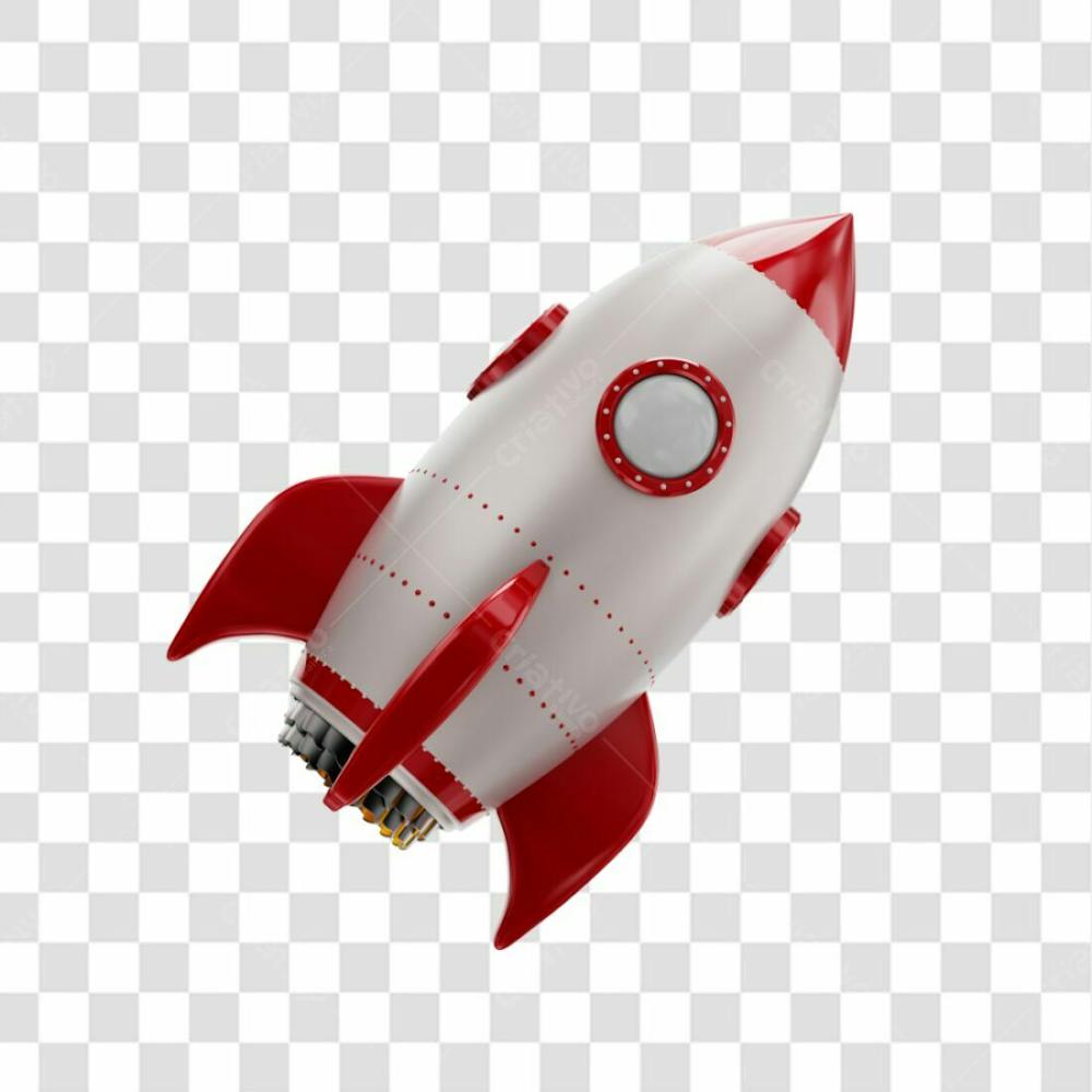 Foguete 3D Rocket Vermelho E Branco Png Transparente (2)