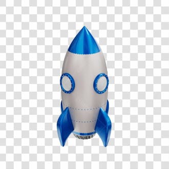 Foguete 3d rocket azul e branco png transparente