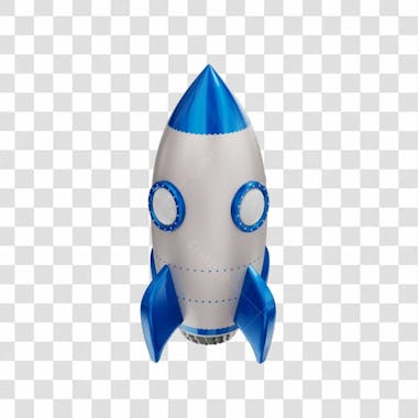 Foguete 3d rocket azul e branco png transparente