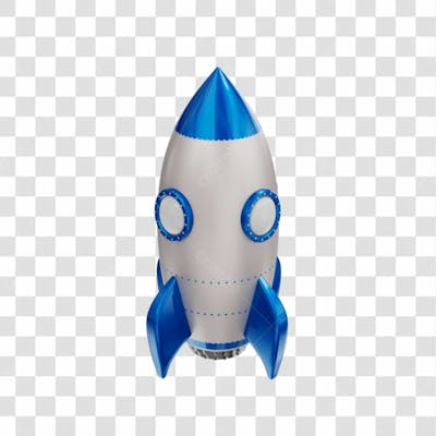 Foguete 3D Rocket Azul E Branco Png Transparente (2)