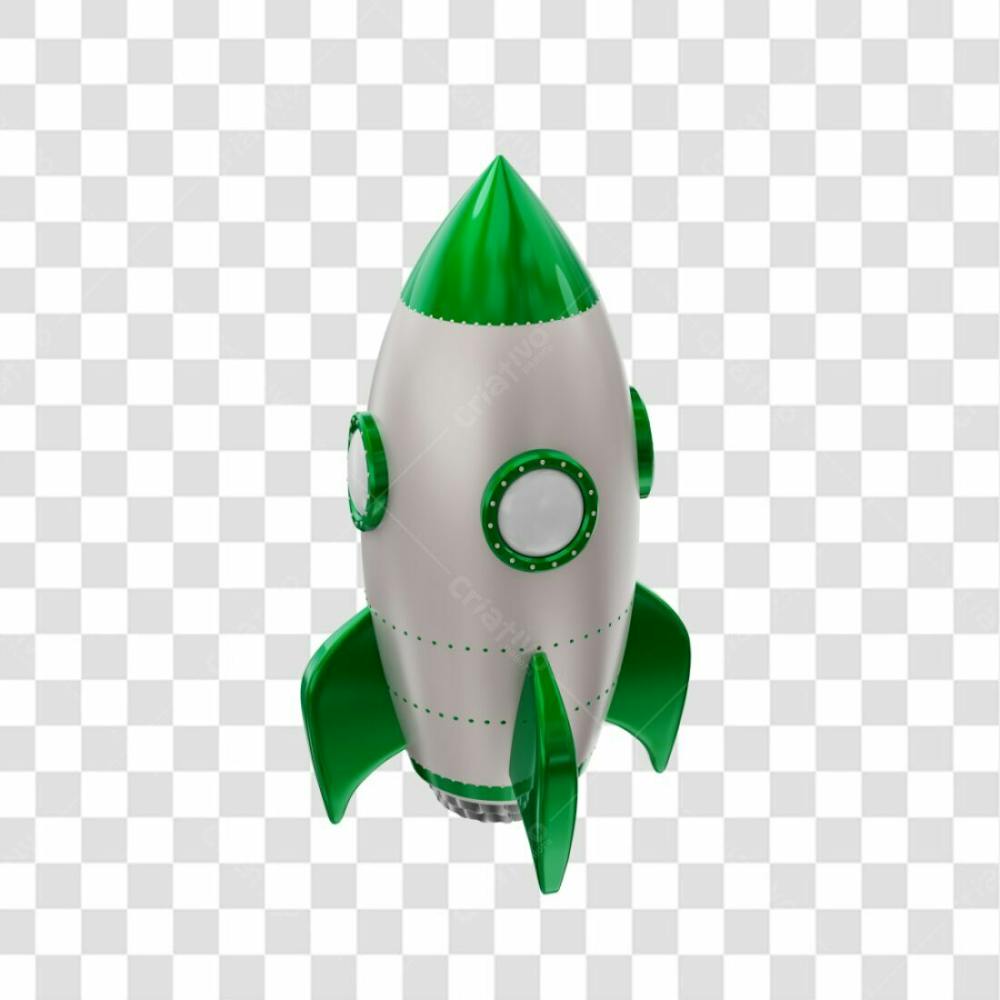 Foguete 3D Rocket Branco E Verde Png Transparente (5)