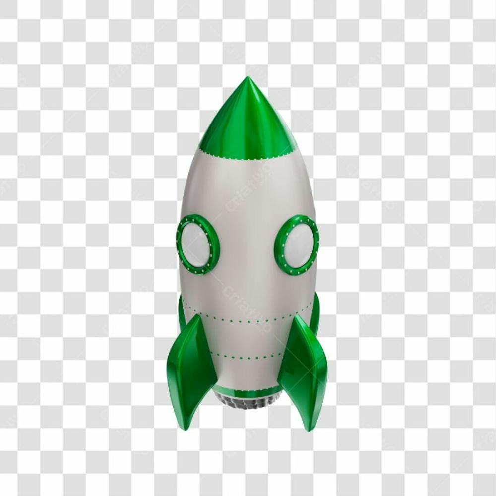 Foguete 3D Rocket Branco E Verde Png Transparente (6)