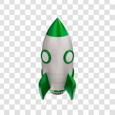 Foguete 3d rocket branco e verde png transparente