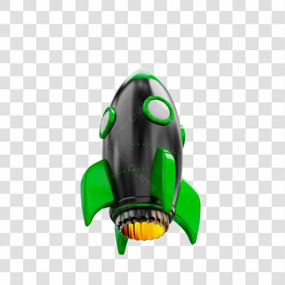 Foguete 3D Rocket Preto E Verde Png Transparente (3)