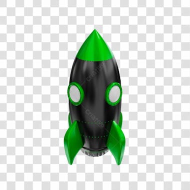 Foguete 3d rocket preto e verde png transparente