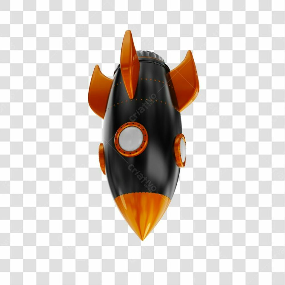 Foguete 3D Rocket Preto E Laranjado Png Transparente (5)