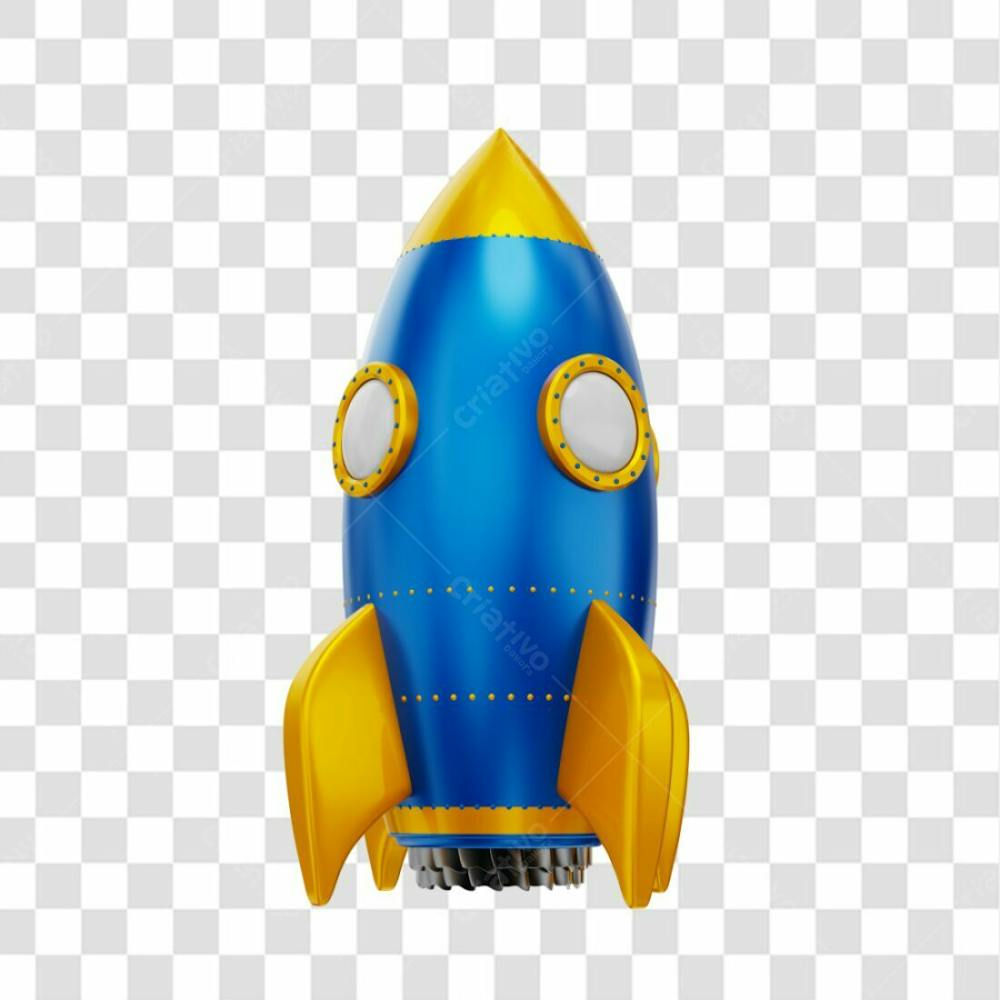 Foguete 3D Rocket Azul E Dourado Png Transparente (4)