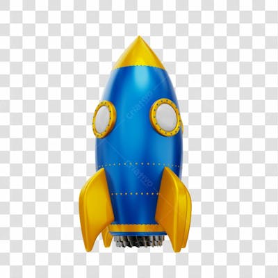 Foguete 3D Rocket Azul E Dourado Png Transparente (4)
