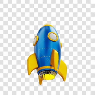 Foguete 3d rocket azul e dourado png transparente