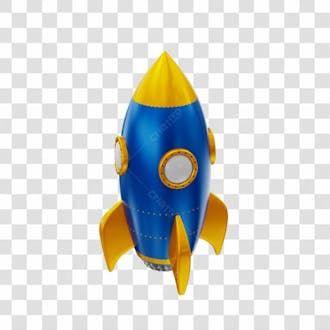 Foguete 3d rocket azul e dourado png transparente