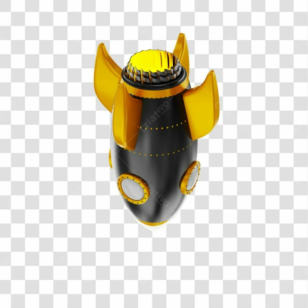 Foguete 3D Rocket Preto E Dourado Png Transparente (5)