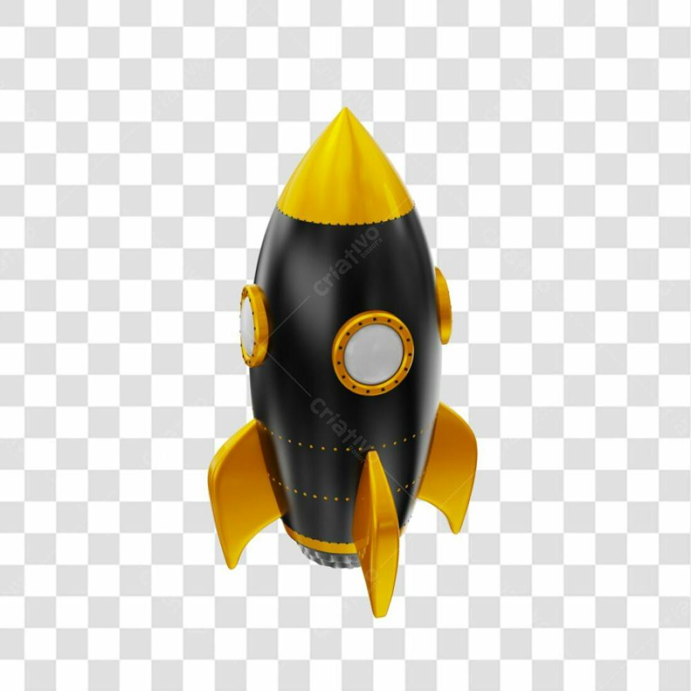 Foguete 3D Rocket Preto E Dourado Png Transparente (6)