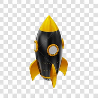 Foguete 3d rocket preto e dourado png transparente