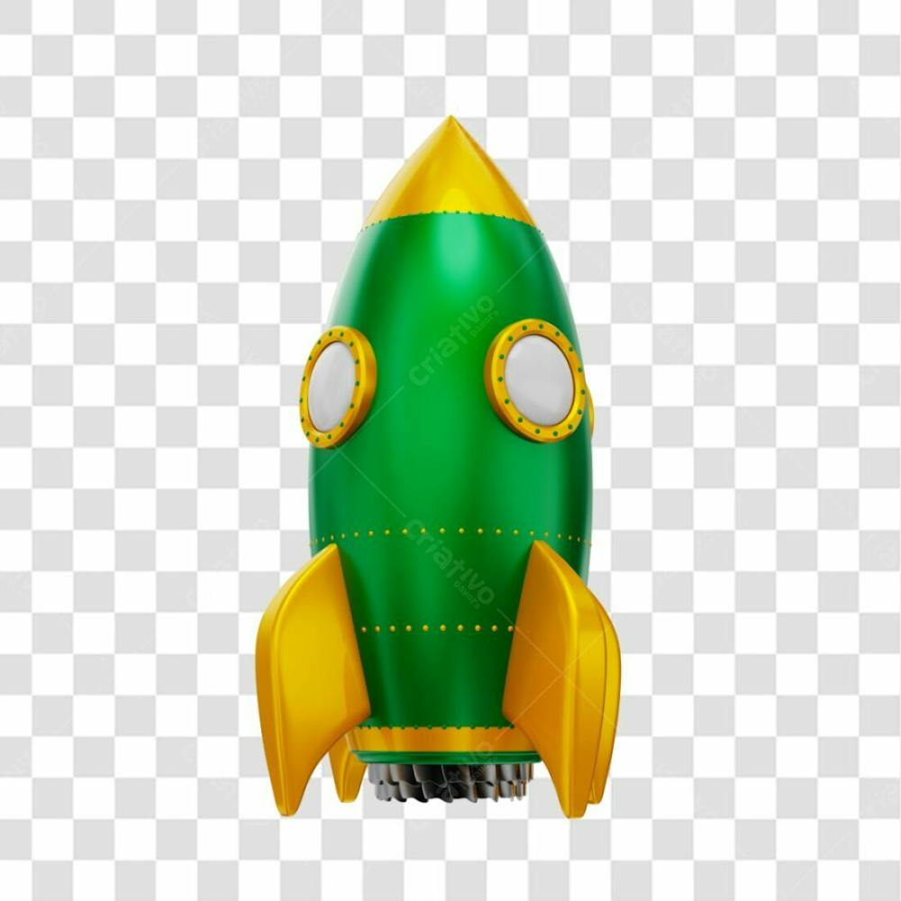 Foguete 3D Rocket Verde E Dourado Png Transparente (4)