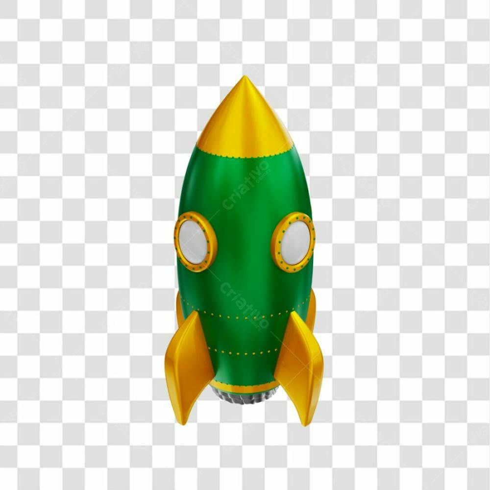 Foguete 3D Rocket Verde E Dourado Png Transparente (5)