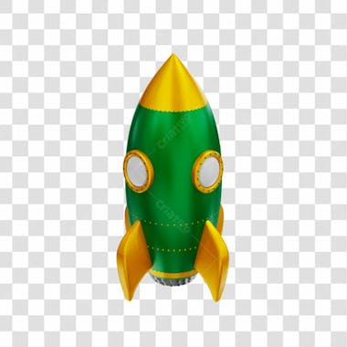 Foguete 3d rocket verde e dourado png transparente