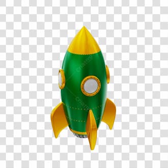 Foguete 3d rocket verde e dourado png transparente