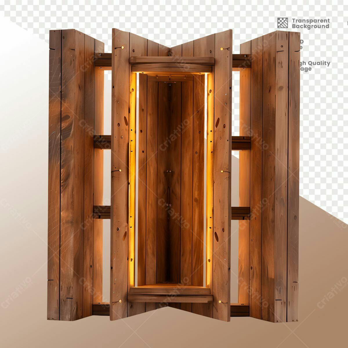 Mockup de Estante de Madeira Iluminada PSD Editável
