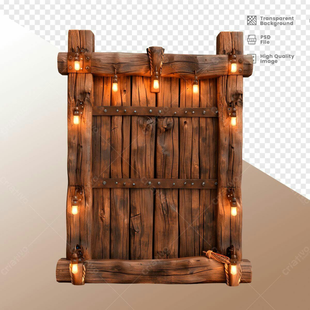 Moldura de Madeira Rustica com Luzes PSD Editável