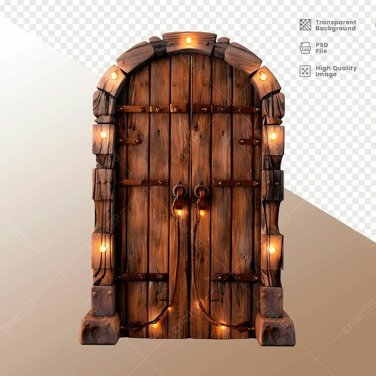 Porta de Madeira Antiga com Luzes PSD Editável